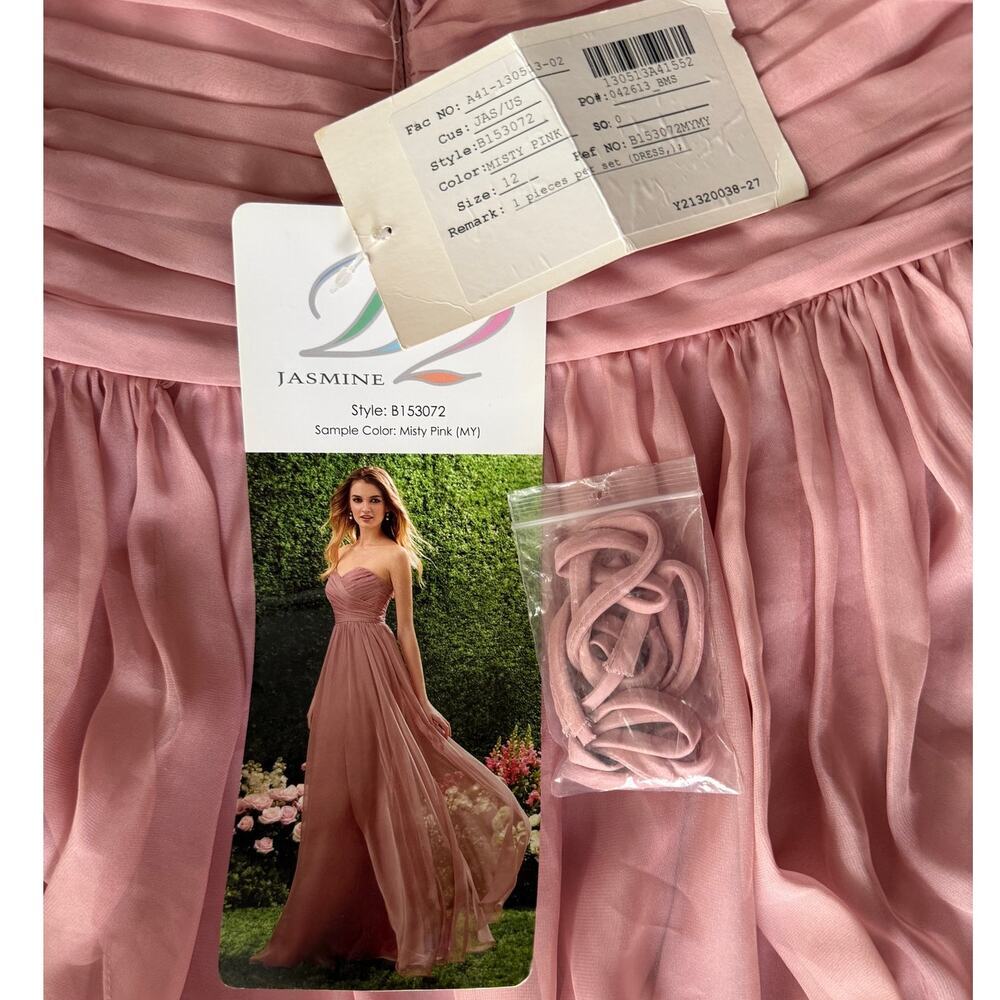 Jasmine B2 B153072 Bridesmaid Dress Misty Pink Chiffon Formal Prom Size 12 Flowy - Picture 7 of 7